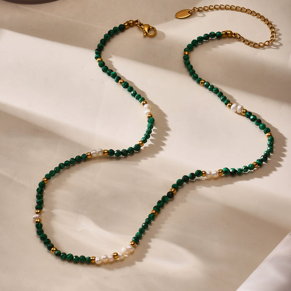 Wholesale Women's Geometric Ferris Wheel Necklace With Malachite Freshwater Pearl And Stainless Steel Electroplated Design