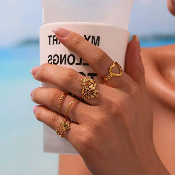 Wholesale Women's Geometric Ferris Wheel Opening Love Stainless Steel 18K Gold Plated Finger Ring