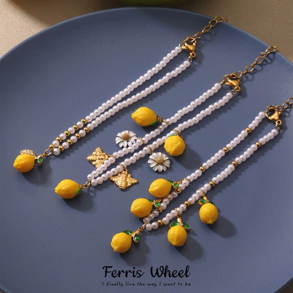 Wholesale Women's Geometric Ferris Wheel Pearl Stainless Steel Electroplated Bracelet Diy Accessories Set