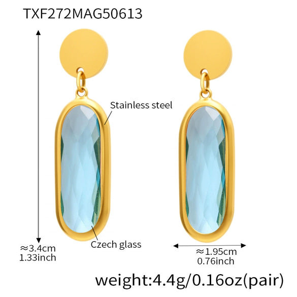 Wholesale Women's Geometric Ferris Wheel Rectangular Inlaid Glass Stone Stainless Steel Electroplated Tassel Earrings
