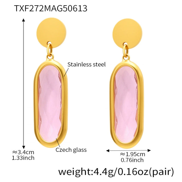 Wholesale Women's Geometric Ferris Wheel Rectangular Inlaid Glass Stone Stainless Steel Electroplated Tassel Earrings