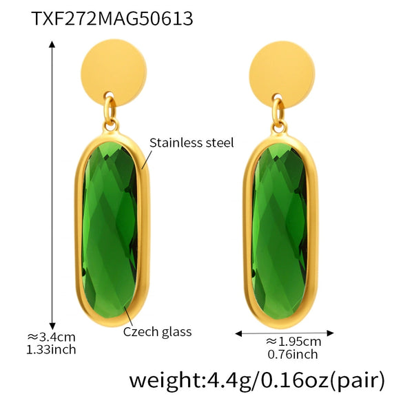 Wholesale Women's Geometric Ferris Wheel Rectangular Inlaid Glass Stone Stainless Steel Electroplated Tassel Earrings