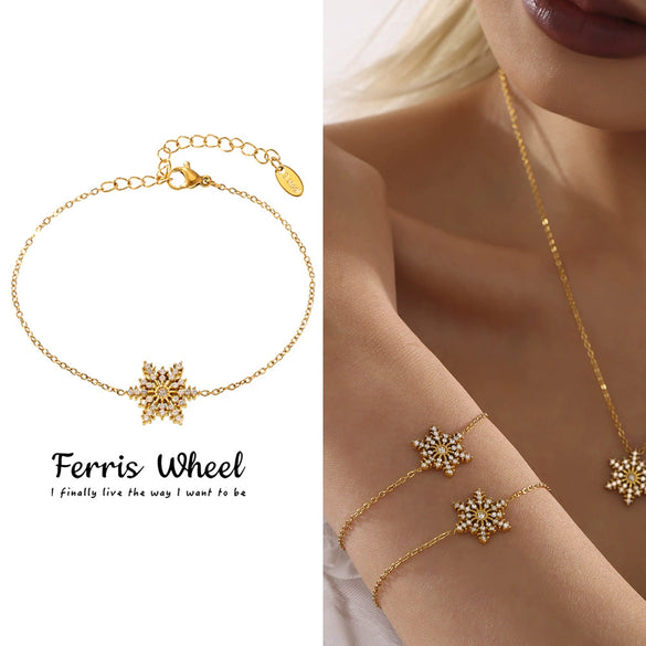 Wholesale Women's Geometric Ferris Wheel Snowflake Bracelet Titanium Steel 18K Gold Pvd Plated Jewelry
