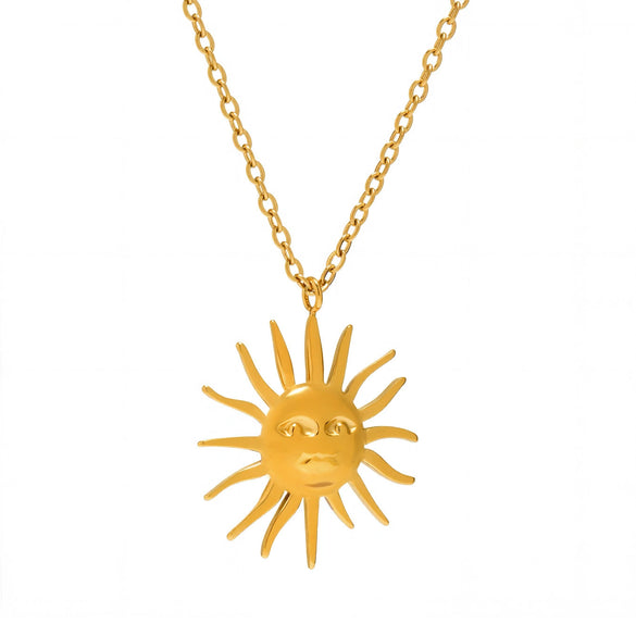 Wholesale Women's Geometric Ferris Wheel Sun Pendant Necklace In Titanium Steel And Stainless Steel With 18K Gold Electroplating