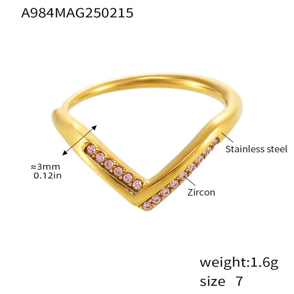 Wholesale Women's Geometric Ferris Wheel Vshaped Diamond 5A Zircon Side Opening Adjustable Stainless Steel Electroplated Ring