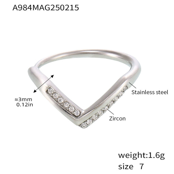 Wholesale Women's Geometric Ferris Wheel Vshaped Diamond 5A Zircon Side Opening Adjustable Stainless Steel Electroplated Ring