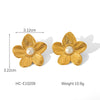 Wholesale Women's Geometric Five Petal Flower Stainless Steel Electroplated Earrings