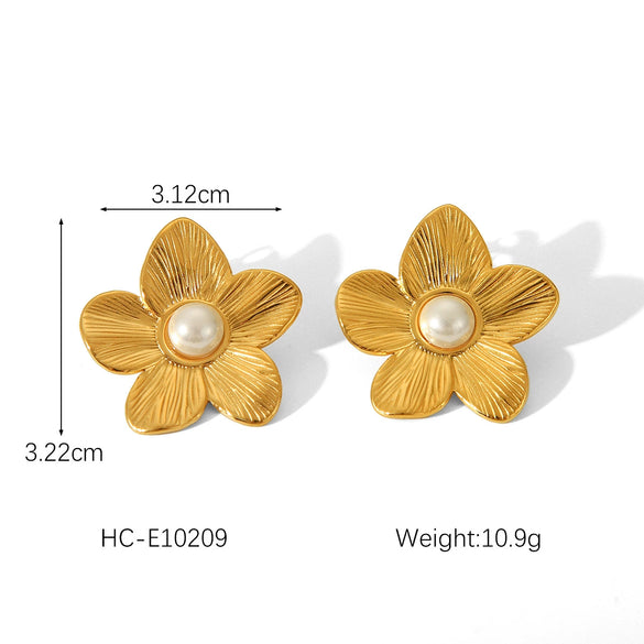 Wholesale Women's Geometric Five Petal Flower Stainless Steel Electroplated Earrings