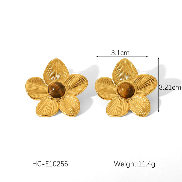 Wholesale Women's Geometric Five Petal Flower Stainless Steel Electroplated Earrings