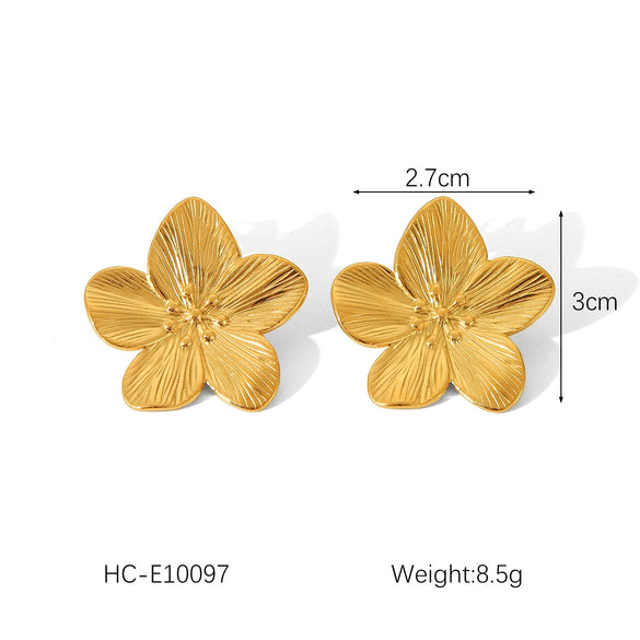 Wholesale Women's Geometric Five Petal Flower Stainless Steel Electroplated Earrings