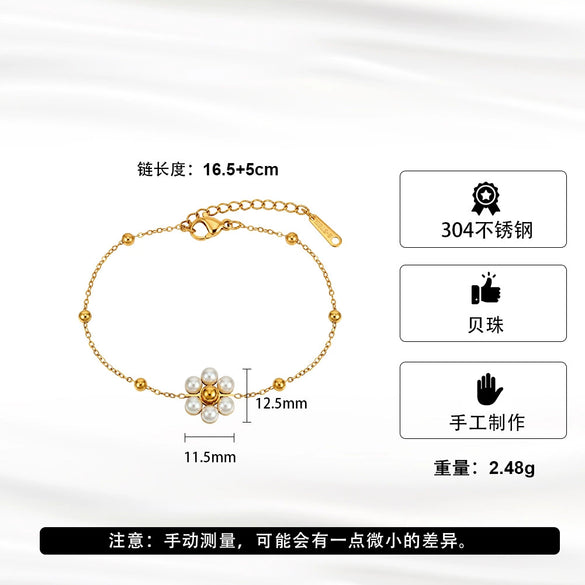 Wholesale Women's Geometric Floral Pearl Stainless Steel Electroplated Bracelet With Original Design