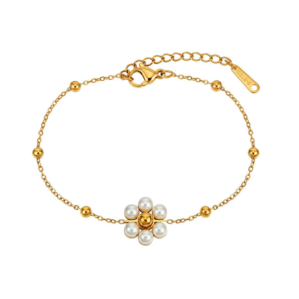 Wholesale Women's Geometric Floral Pearl Stainless Steel Electroplated Bracelet With Original Design