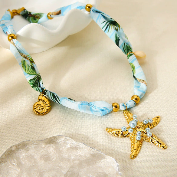 Wholesale Women's Geometric Floral Starfish Stainless Steel 18K Goldplated Necklace