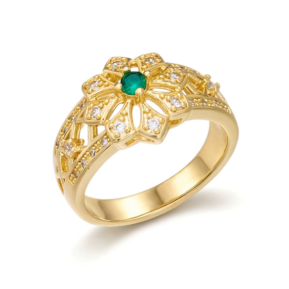Wholesale Women's Geometric Flower Copper Zircon Electroplated Ring