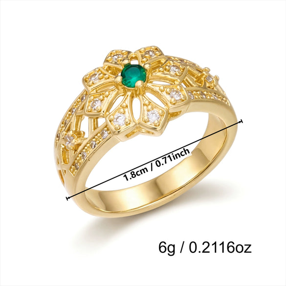 Wholesale Women's Geometric Flower Copper Zircon Electroplated Ring
