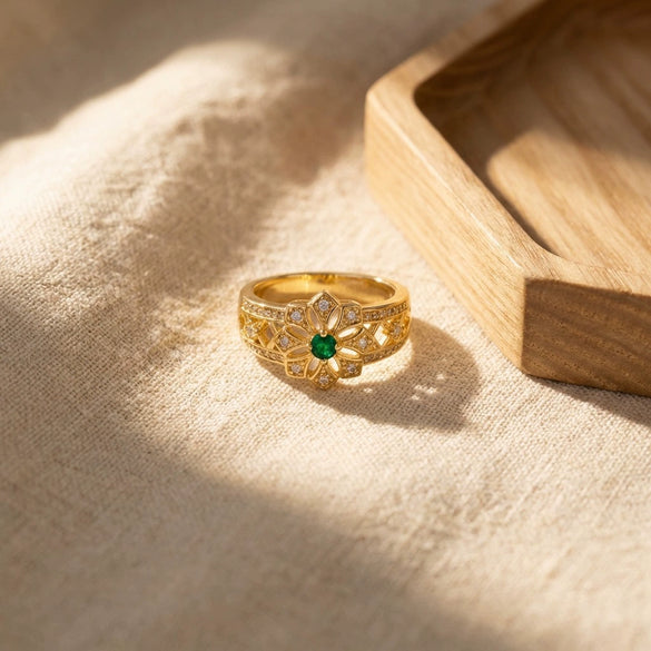 Wholesale Women's Geometric Flower Copper Zircon Electroplated Ring
