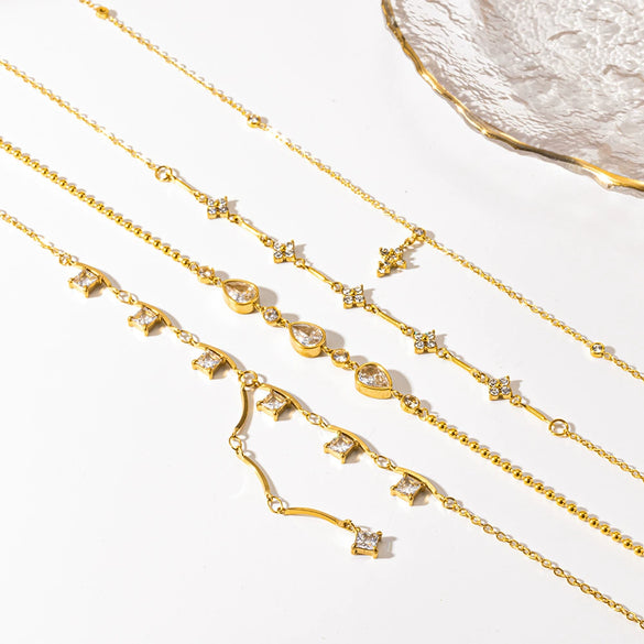 Wholesale Women's Geometric Flower Drop Shape Stainless Steel Necklace With Pvd Furnace Vacuum Real Gold Plating