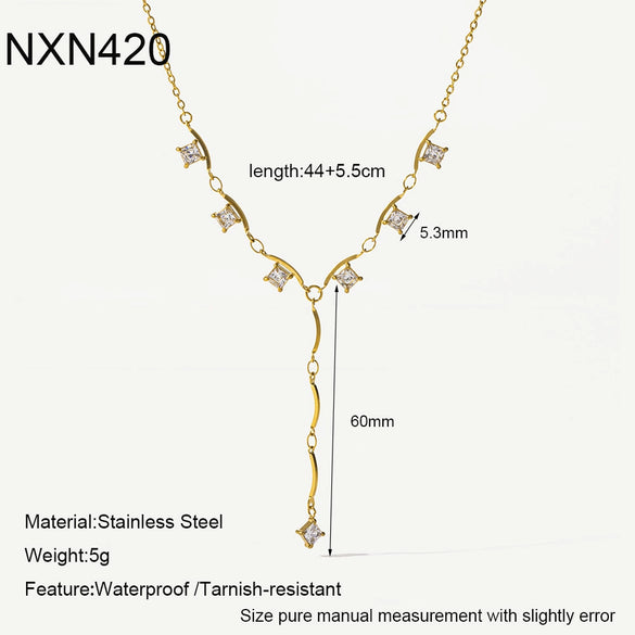 Wholesale Women's Geometric Flower Drop Shape Stainless Steel Necklace With Pvd Furnace Vacuum Real Gold Plating