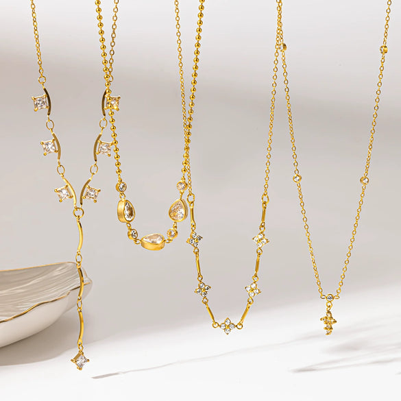 Wholesale Women's Geometric Flower Drop Shape Stainless Steel Necklace With Pvd Furnace Vacuum Real Gold Plating