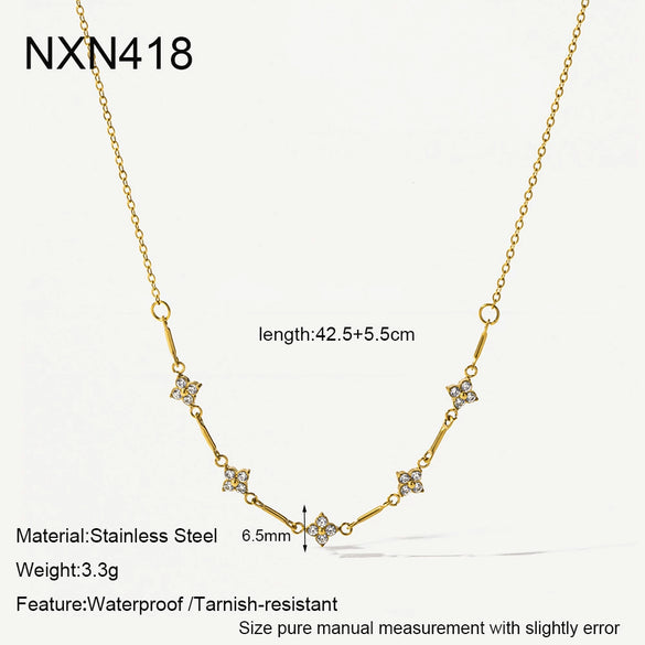 Wholesale Women's Geometric Flower Drop Shape Stainless Steel Necklace With Pvd Furnace Vacuum Real Gold Plating