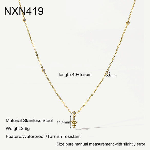 Wholesale Women's Geometric Flower Drop Shape Stainless Steel Necklace With Pvd Furnace Vacuum Real Gold Plating