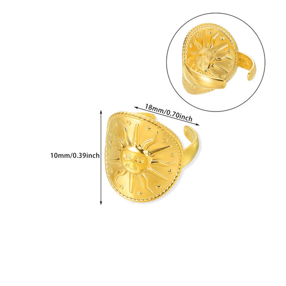 Wholesale Women's Geometric Flower Stainless Steel Gold Plated Open Sunflower Ring