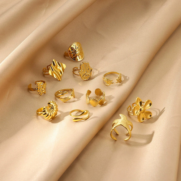 Wholesale Women's Geometric Flower Stainless Steel Gold Plated Open Sunflower Ring