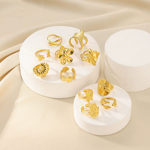 Wholesale Women's Geometric Flower Stainless Steel Gold Plated Open Sunflower Ring