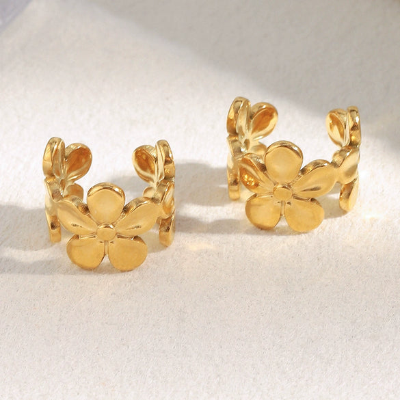 Wholesale Women's Geometric Flower Style 18K Gold Plated Stainless Steel Earrings