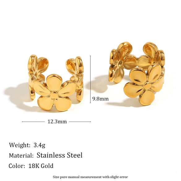 Wholesale Women's Geometric Flower Style 18K Gold Plated Stainless Steel Earrings