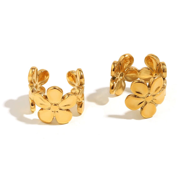 Wholesale Women's Geometric Flower Style 18K Gold Plated Stainless Steel Earrings