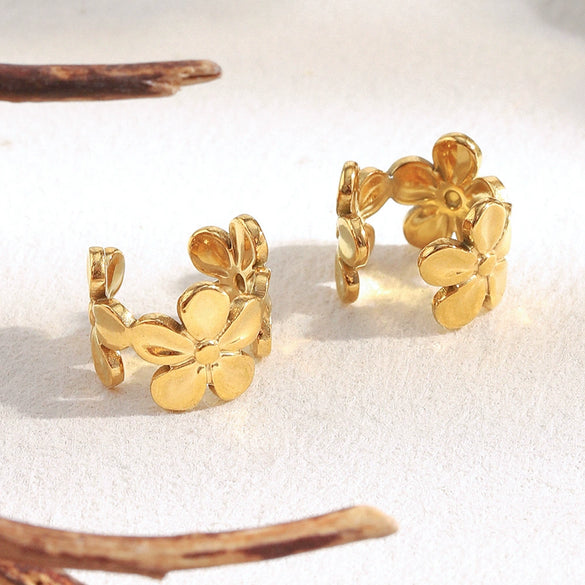 Wholesale Women's Geometric Flower Style 18K Gold Plated Stainless Steel Earrings