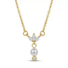 Wholesale Women's Geometric Flowershaped Zircon And Pearl Pendant Necklace With 18K Gold Texture Electroplated Flash O Chain Gentle Chic Style