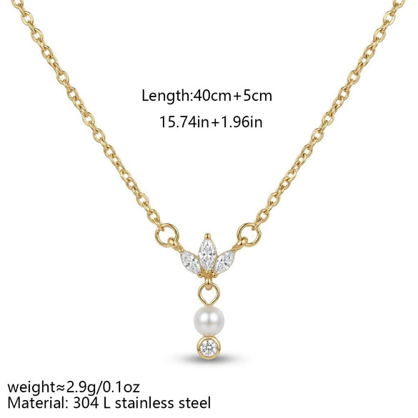 Wholesale Women's Geometric Flowershaped Zircon And Pearl Pendant Necklace With 18K Gold Texture Electroplated Flash O Chain Gentle Chic Style