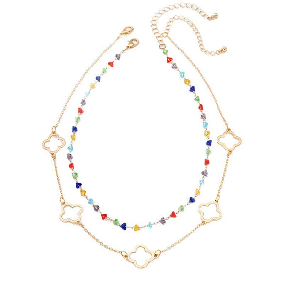 Wholesale Women's Geometric Four Leaf Clover Alloy Electroplated Beaded Necklace And Jewelry Set Accessory