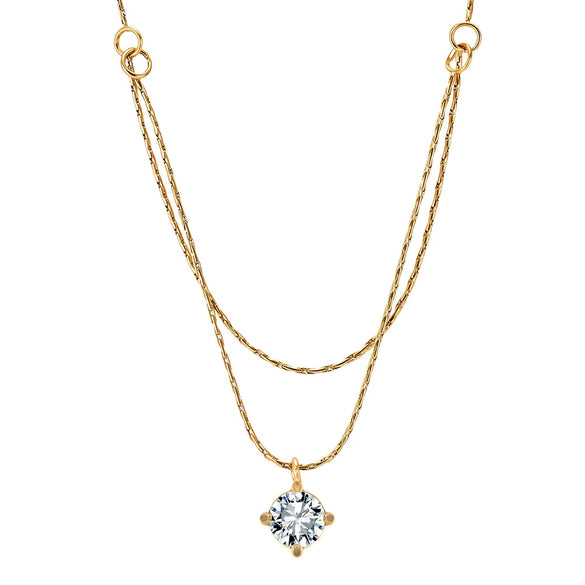 Wholesale Women's Geometric Fourclaw Zircon Pendant Necklace With Real Gold Plating And Calendering Chain