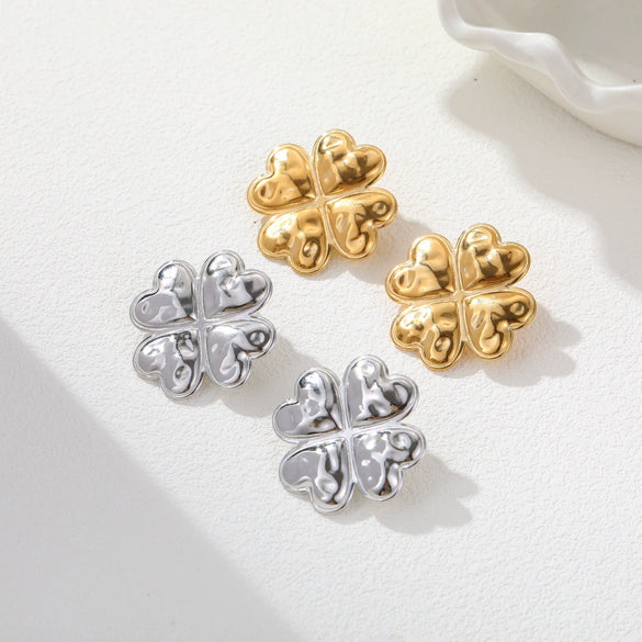 Wholesale Women's Geometric Fourleaf Clover Stainless Steel 18K Gold Electroplated Earrings Fashion Jewelry