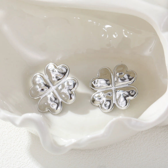 Wholesale Women's Geometric Fourleaf Clover Stainless Steel 18K Gold Electroplated Earrings Fashion Jewelry