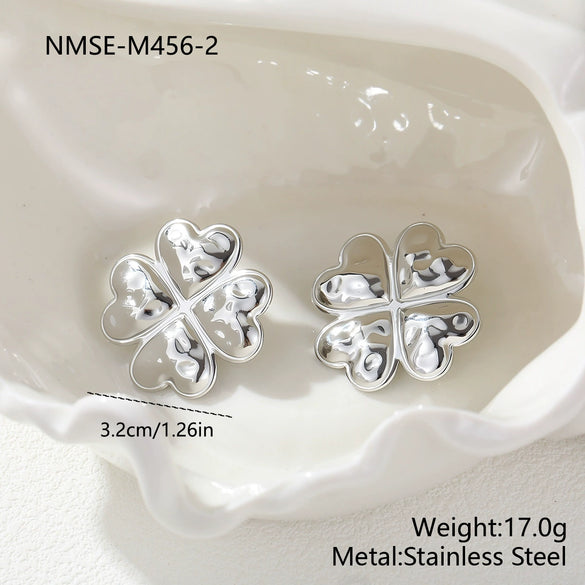 Wholesale Women's Geometric Fourleaf Clover Stainless Steel 18K Gold Electroplated Earrings Fashion Jewelry