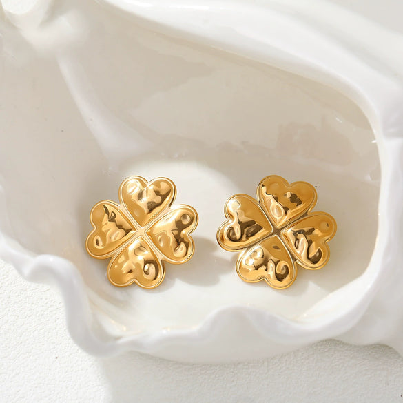 Wholesale Women's Geometric Fourleaf Clover Stainless Steel 18K Gold Electroplated Earrings Fashion Jewelry