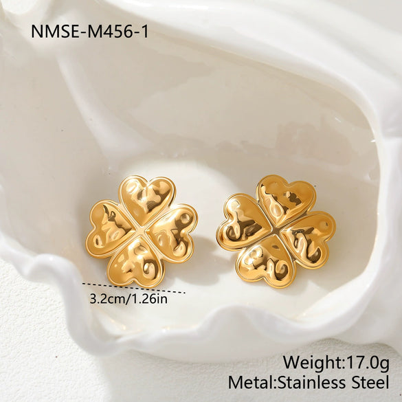 Wholesale Women's Geometric Fourleaf Clover Stainless Steel 18K Gold Electroplated Earrings Fashion Jewelry