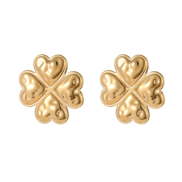 Wholesale Women's Geometric Fourleaf Clover Stainless Steel 18K Gold Electroplated Earrings Fashion Jewelry