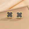 Wholesale Women's Geometric Fourleaf Clover Titanium Steel Diamond Crystal Earrings Trendy Jewelry