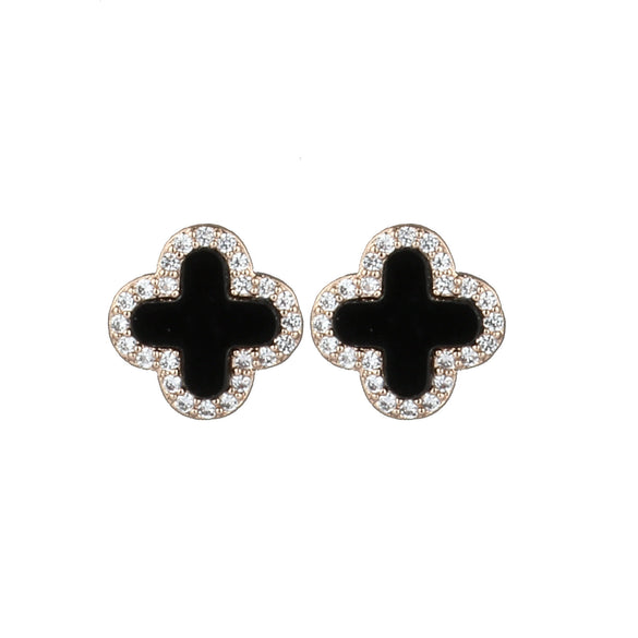 Wholesale Women's Geometric Fourleaf Clover Titanium Steel Diamond Crystal Earrings Trendy Jewelry