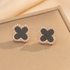 Wholesale Women's Geometric Fourleaf Clover Titanium Steel Diamond Crystal Earrings Trendy Jewelry