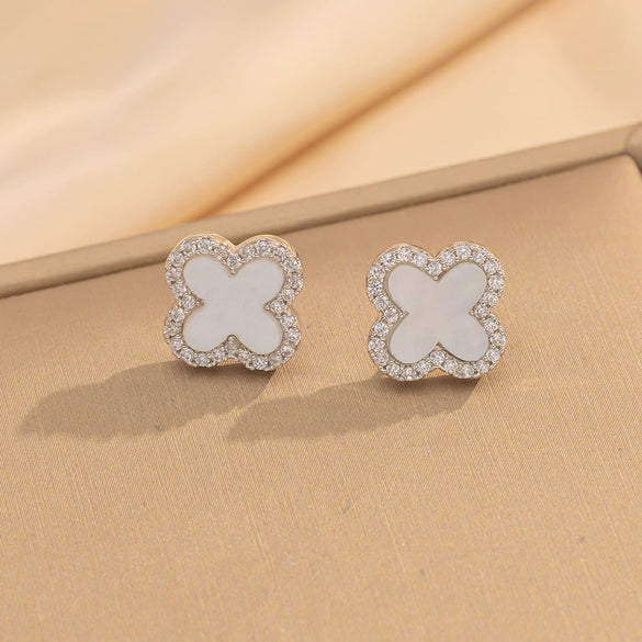 Wholesale Women's Geometric Fourleaf Clover Titanium Steel Diamond Crystal Earrings Trendy Jewelry