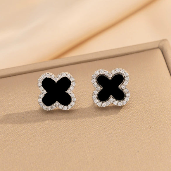 Wholesale Women's Geometric Fourleaf Clover Titanium Steel Diamond Crystal Earrings Trendy Jewelry