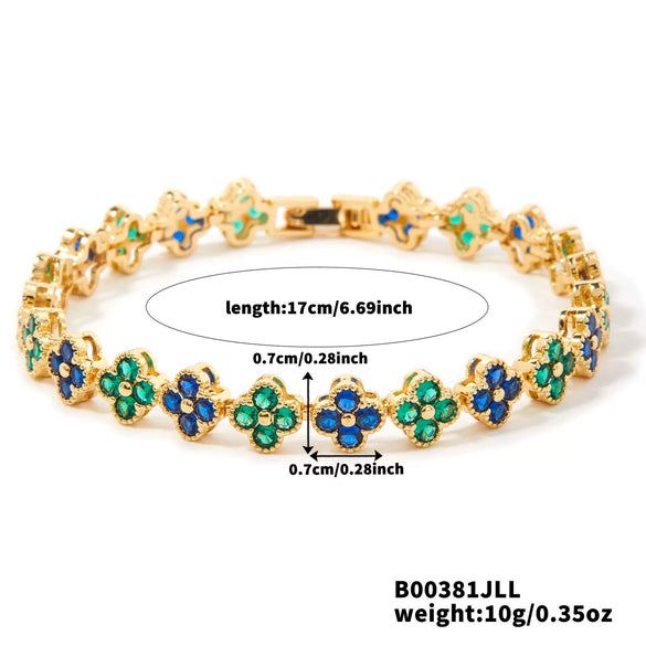 Wholesale Women's Geometric Fourleaf Clover Zircon Copper Bracelet Luxury Minimalist Design