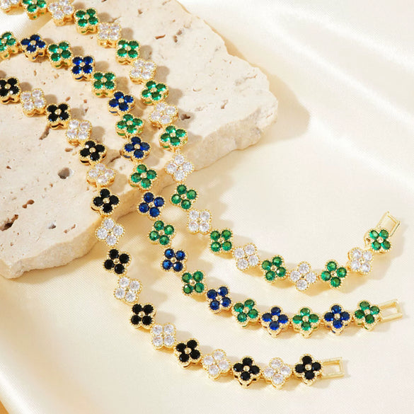 Wholesale Women's Geometric Fourleaf Clover Zircon Copper Bracelet Luxury Minimalist Design