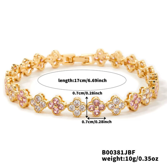 Wholesale Women's Geometric Fourleaf Clover Zircon Copper Bracelet Luxury Minimalist Design
